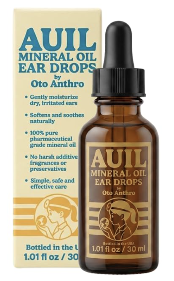 Mineral oil ear drops bottle and box